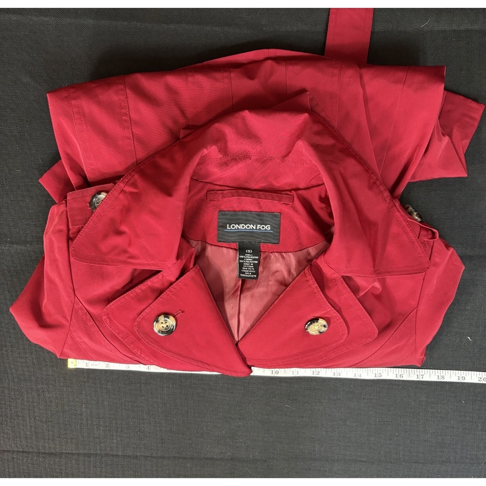 Classy Red Belted Classic City Chic Trench Coat London Fog Womens XS - Picture 11 of 14